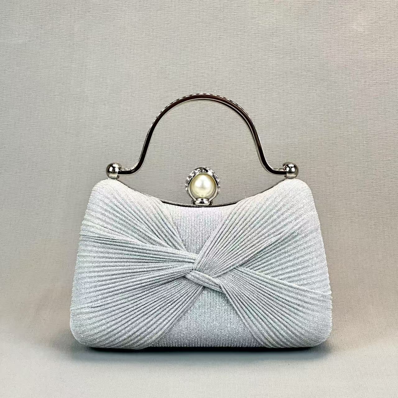 Elegant Pleated Evening Clutch with Pearl Accent for Formal Events and Party Outfits