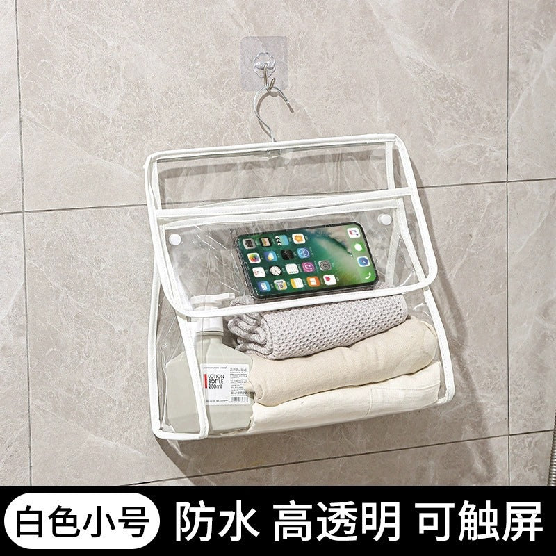 Waterproof Transparent Shower Hanging Bag with Touchscreen Phone Pocket for Bathroom Storage