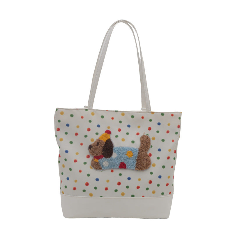Women's Shoulder Bag Cute Cartoon Polka Dot Sausage Dog Tote Bag Daily Commuter Class Large Capacity Handbag