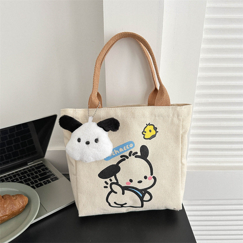 Cute Kawaii Canvas Tote Bag with Pochacco Print, Perfect for Daily Commute and Casual Outings
