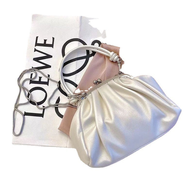 Girl Cute Pleated Clip Bag High-Grade Chain Bag New Summer Portable Crossbody Dumpling Bag
