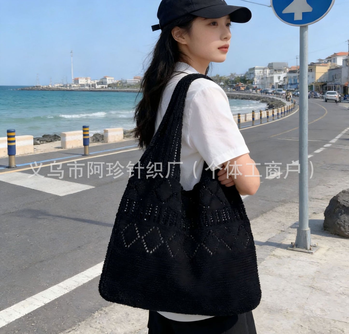 Cute Cloud Knitted Shoulder Bag Women's Large Capacity Woven Tote Bag