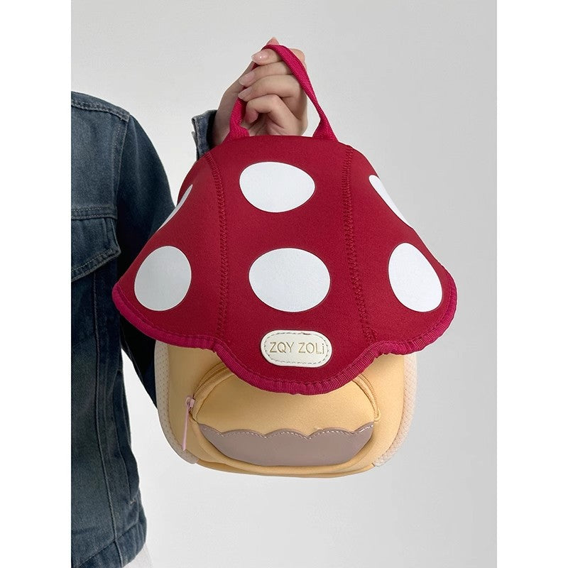Cute Mushroom-Shaped Mini Backpack for Kids with Fun Sprinkle Design and Soft PU Material