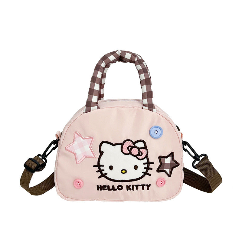 Women's Cross-Body Bag Handbag Cute Hello Kitty Crossbody Bag Plaid Handle XINGX Patch Cartoon Shoulder Bag