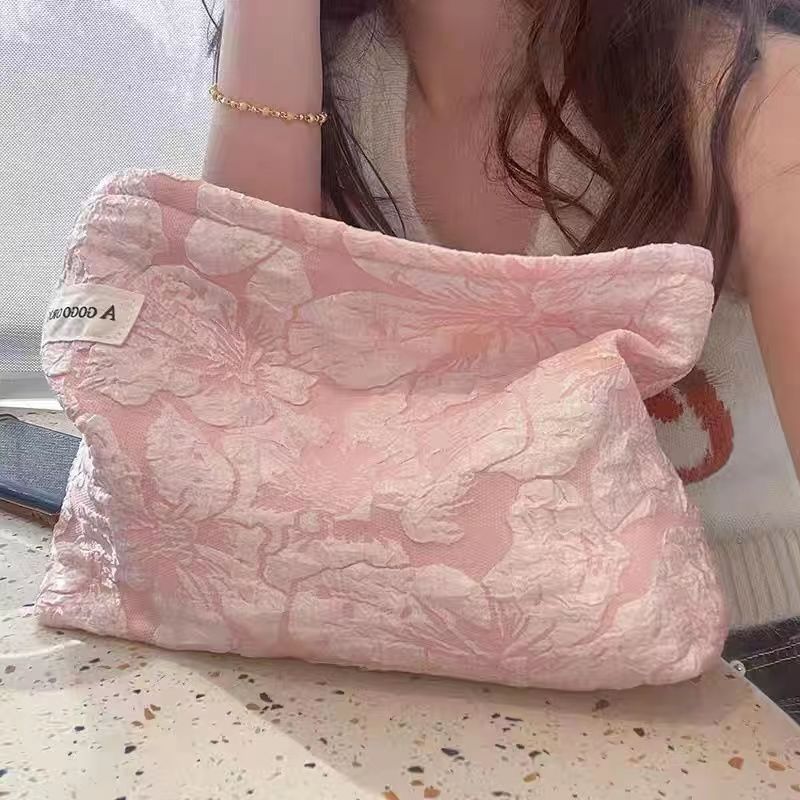 Ladies Cosmetic Bag Fashion Corduroy Contrast Color Striped Make-up Bag Cosmetic Bag Portable Travel Daily Storage Toiletry Bag