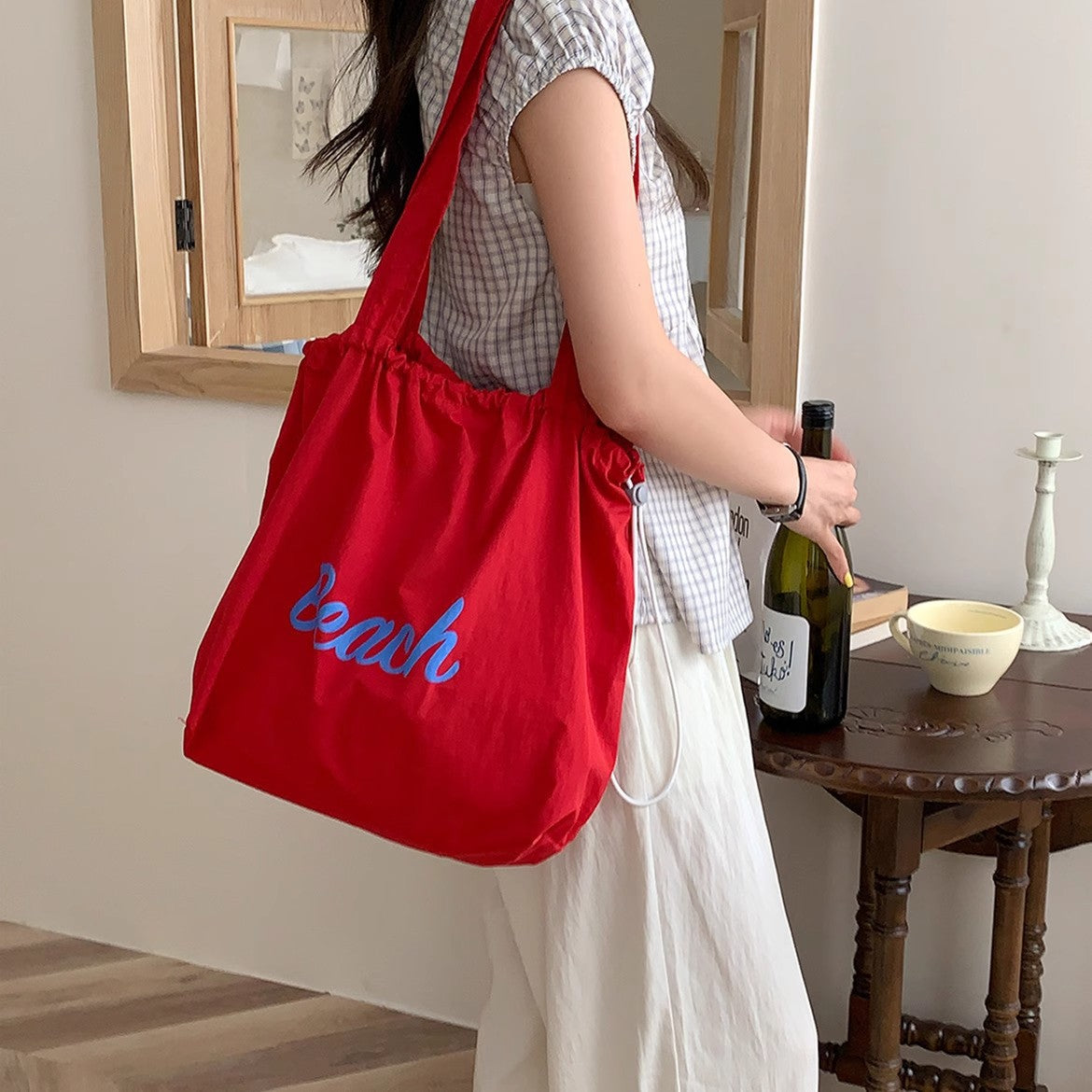New Nylon Drawstring Tote Bag Printing Design Suitable for Daily Travel Travel Commuting Large Capacity Shoulder Bag