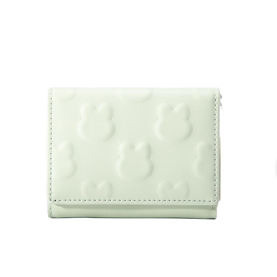 Bunny Cute One-Piece Small Card Holder Wallet Women's Short Embossed Fluffy Balls Hanging Coin Purse