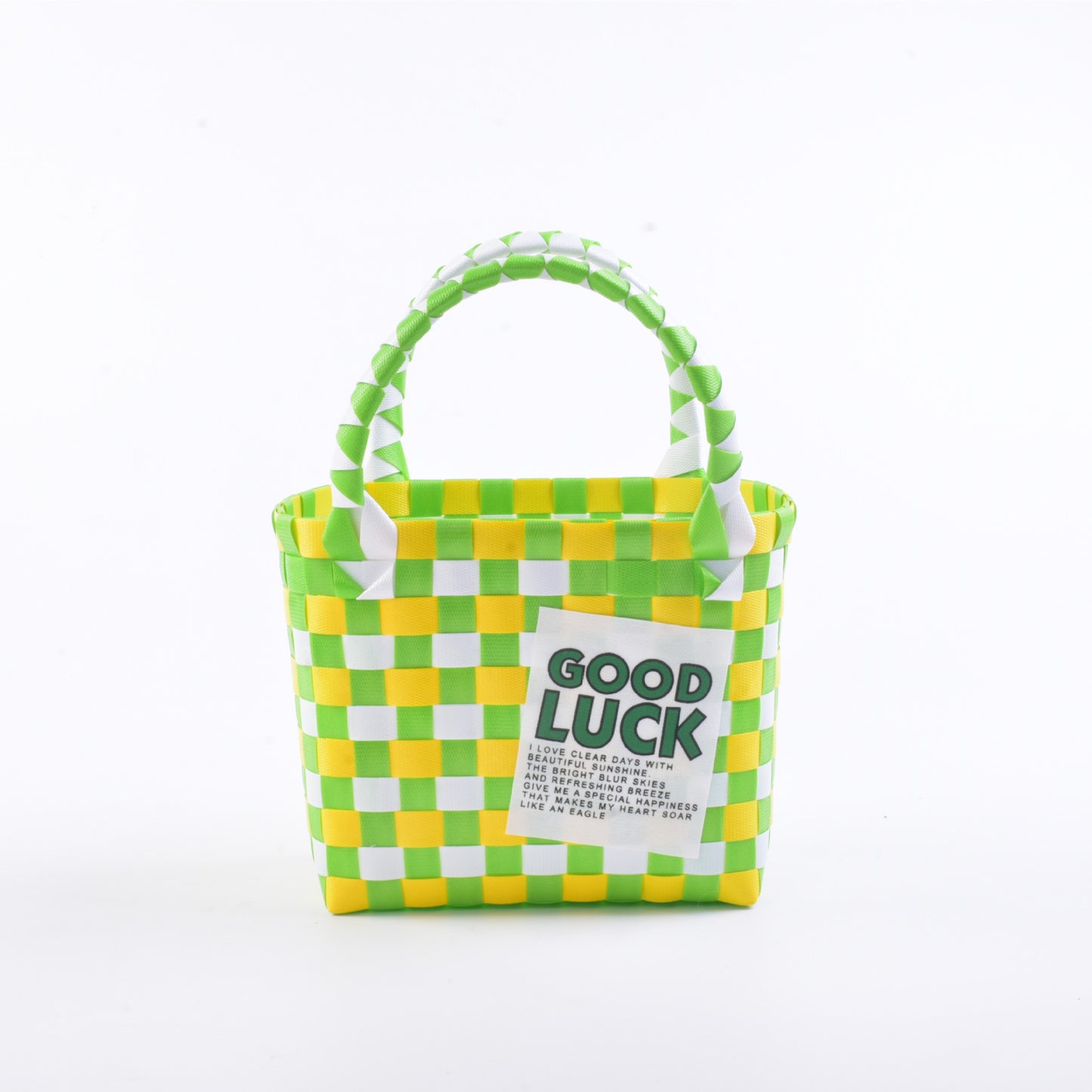 Handwoven Checkerboard Tote Bag for Women, Fashionable Beach & Daily Use, Soft PVC Material with Open Top and Inner Pockets