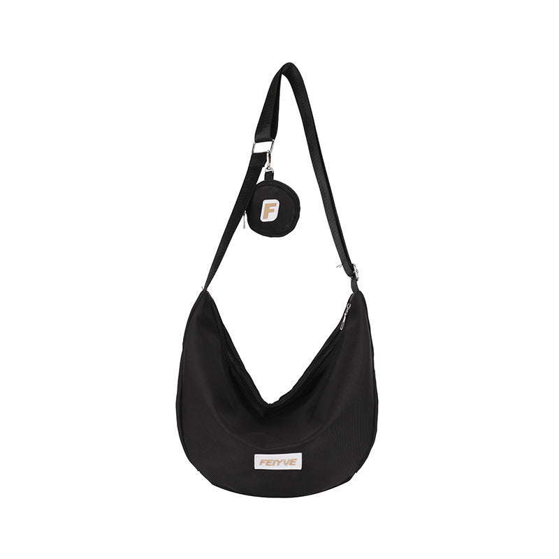 Casual Nylon Moon Bag with Letter Logo, Soft Crossbody Sling for Daily Commute and School