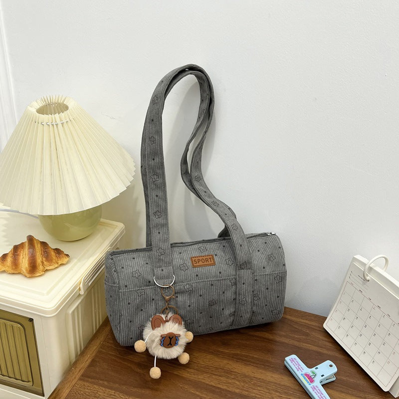 Women's Bag New Corduroy Korean Style Fresh Simple Fashion All-Match Commuter Cylinder Handbag