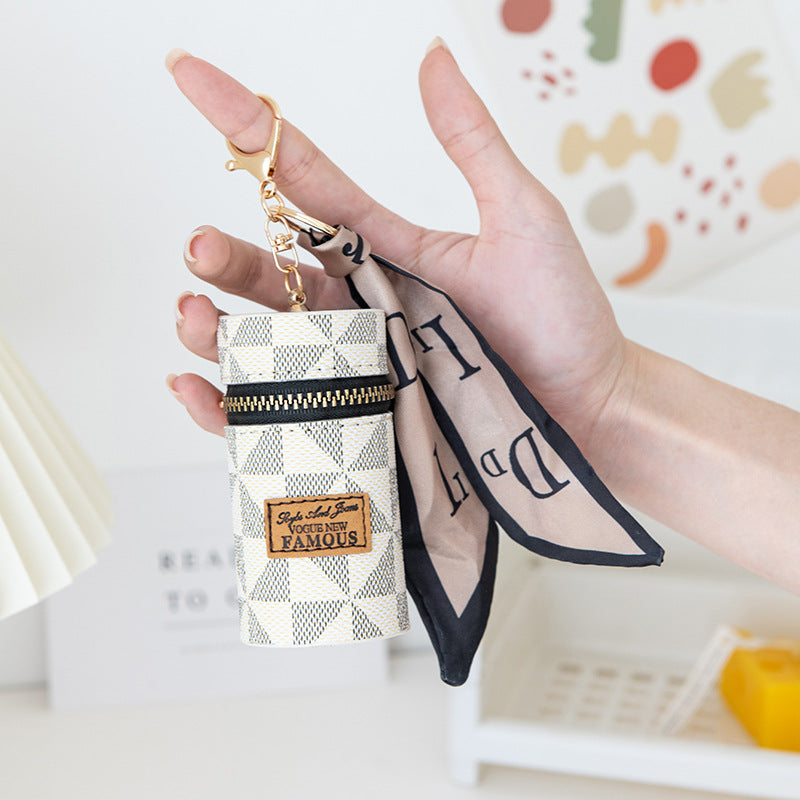 New Cute Bucket Fashion Simple Lipstick Pack Women's Small Hand Holding Key Pendant Silk Scarf Small Bag