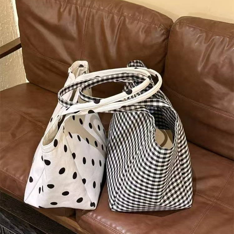2025 New Korean Style Casual Striped Canvas Tote Bag with Large Capacity and Fashionable Design for Daily Use