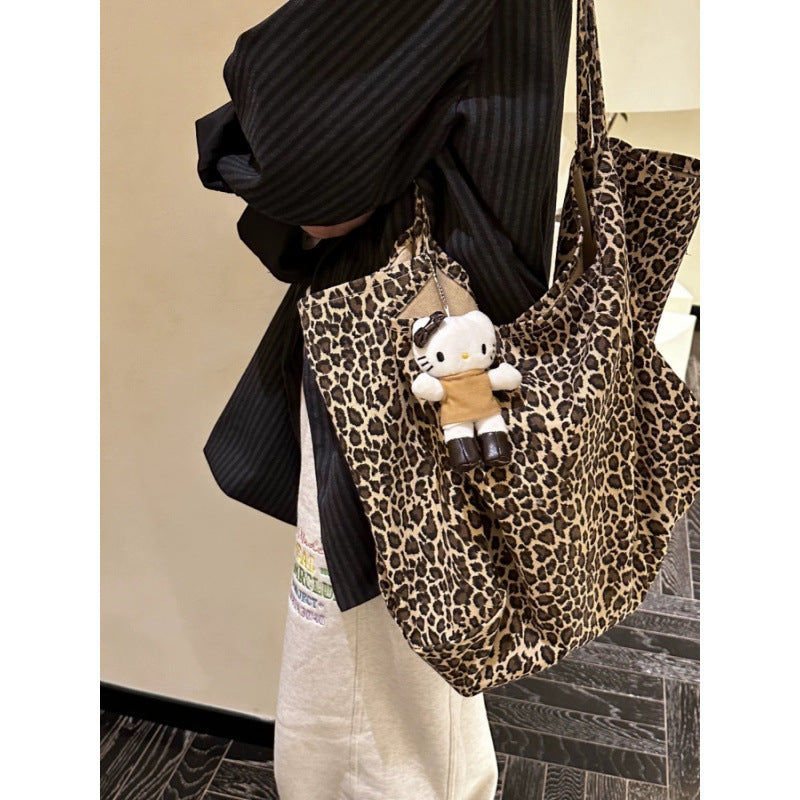 New Large Capacity Leopard-Print Shoulder Bag Women's All-Match Japanese and Korean Practical Canvas Bag