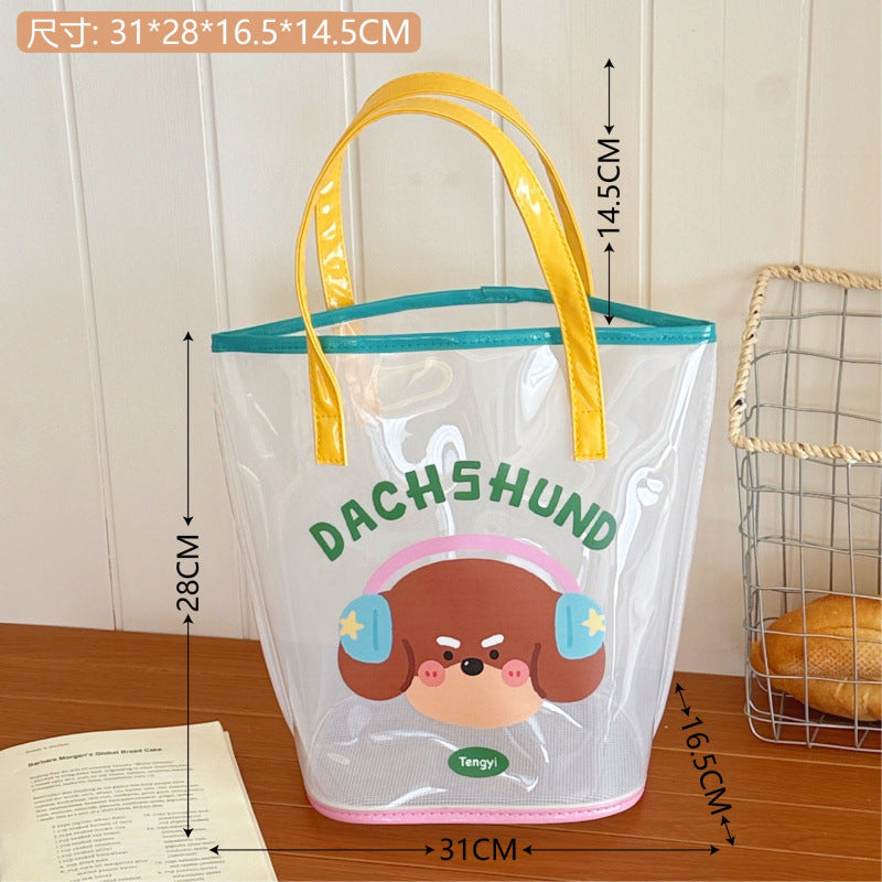 Simple Fashion Jelly Beach Bag Cartoon Tote Cute Transparent Waterproof Travel Tote Shoulder Bag