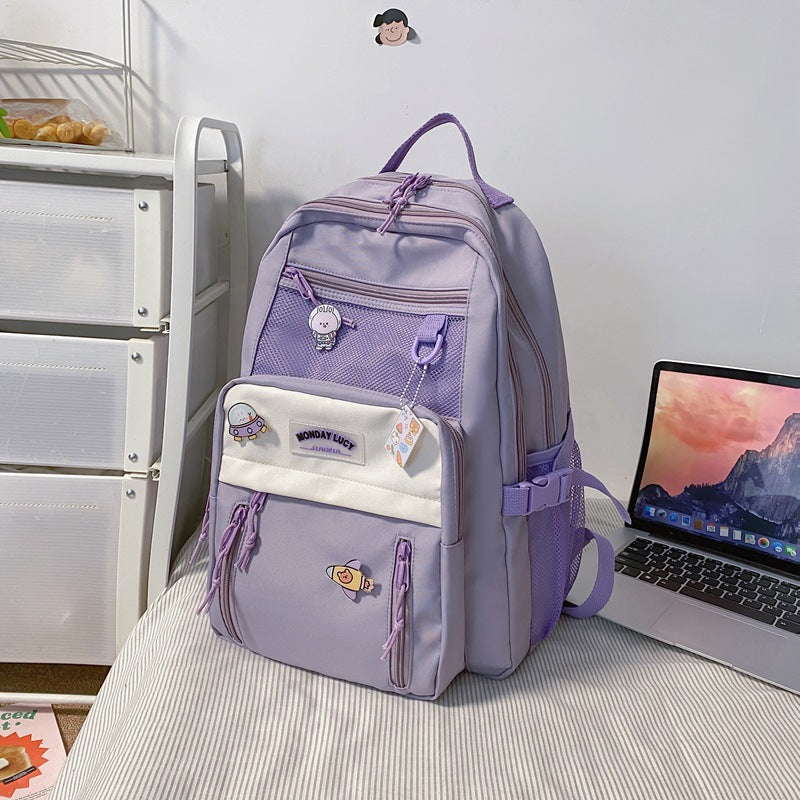 Cute Cartoon Teenage Girl Backpack Breathable Nylon Material Students Daily Travel Essential