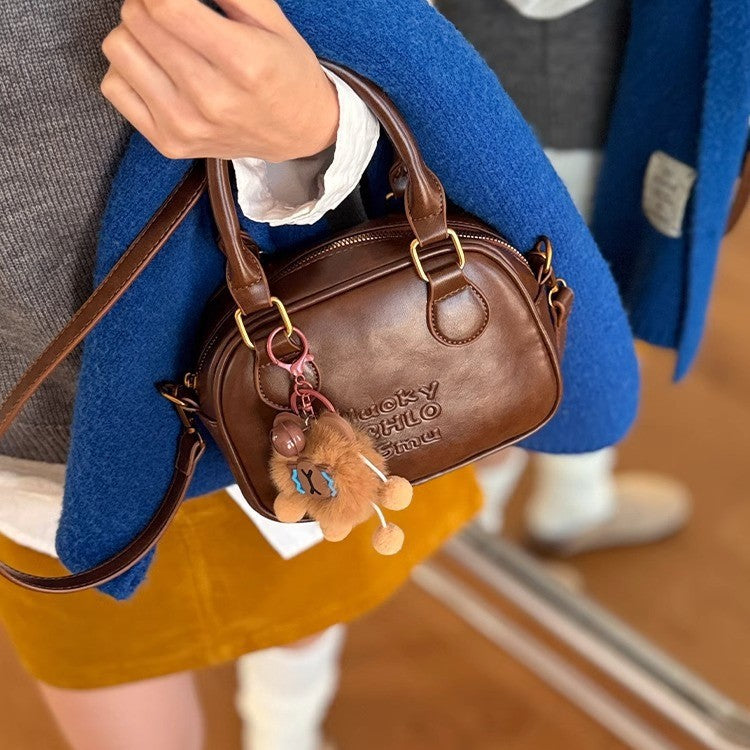 Retro Bowling Ball Style Crossbody Bag for Women 2025 New Spring Summer Trendy PU Leather Shoulder Bag with Cute Charm and High-Quality Craftsmanship