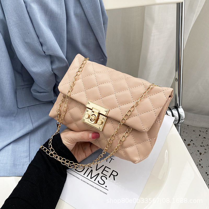 Square Buckle Embroidered Bag Women's New Fashion Rhombus Pu Fashion Crossbody Shoulder Bag