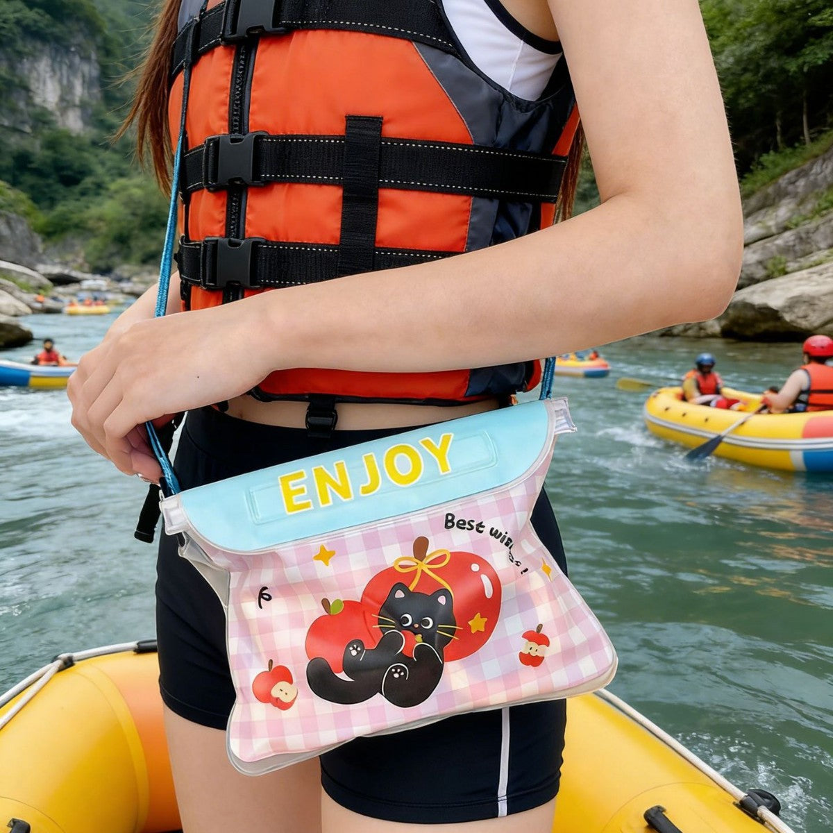 Cute Cartoon Waterproof Phone Pouch with Floating Design for Swimming, Hiking, and Outdoor Adventures