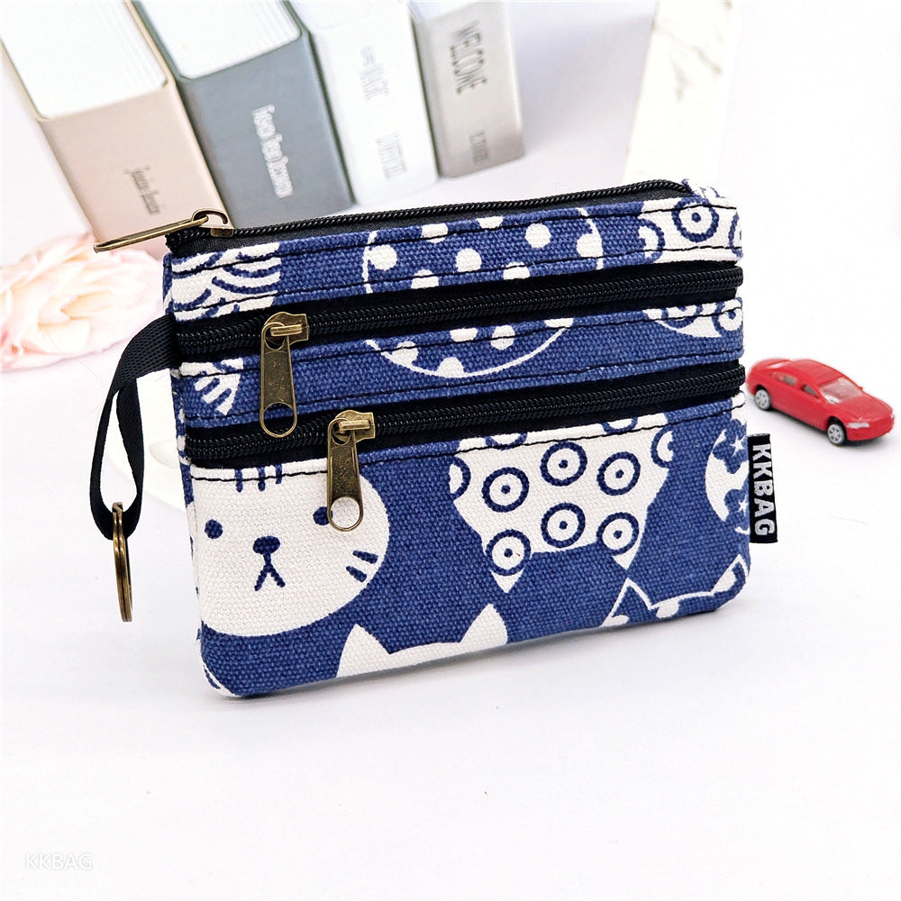 New Cartoon Three-Layer Sundries Storage Bag Summer Carry around Makeup Pouch Girls Coin Purse Key Card