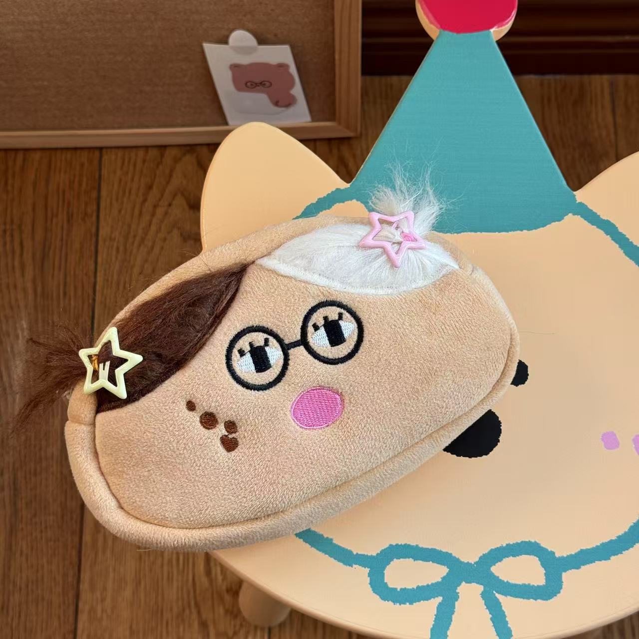 Cute Plush Pencil Case with Funny Design, Large Capacity for Students, Kawaii Style Stationery Bag