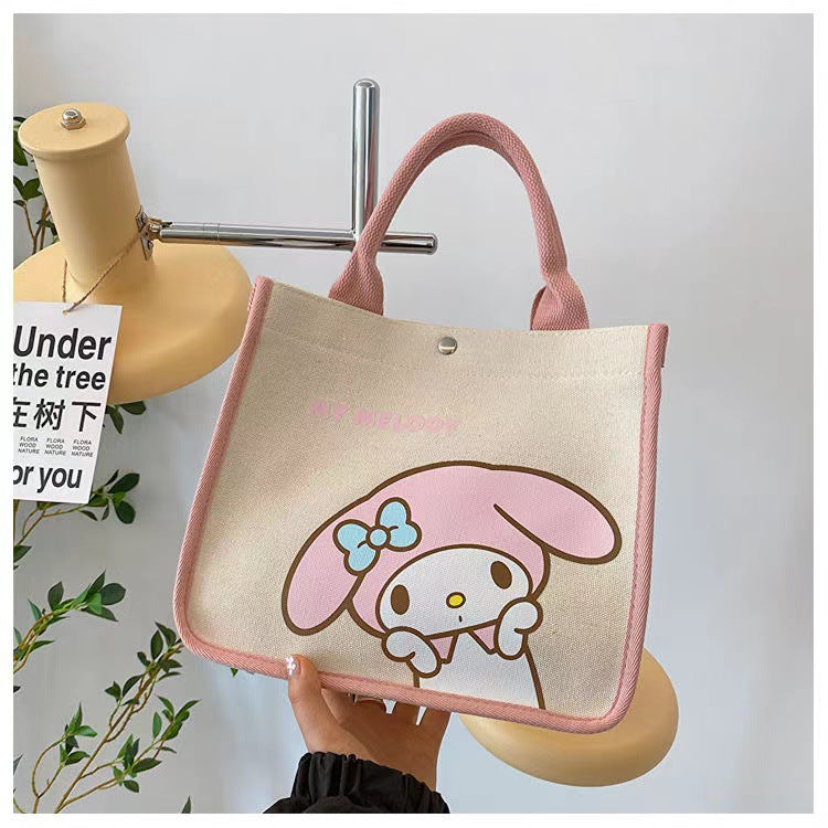 Women's Handbag Sanrio Cartoon Canvas Handbag Cute Commuter Daily Portable Storage Bag Magnetic Snap Opening and Closing Design