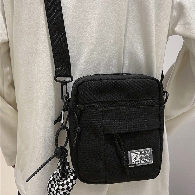 2025 Spring Summer New Casual Minimalist Unisex Small Square Bag with Zipper Closure and Checkerboard Tassel - Street Style Crossbody Phone Wallet Bag