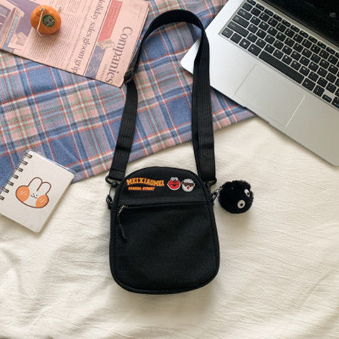 Cute Cartoon Print Canvas Crossbody Bag for Women, Street Style Small Square Bag with Zipper and Phone Pocket