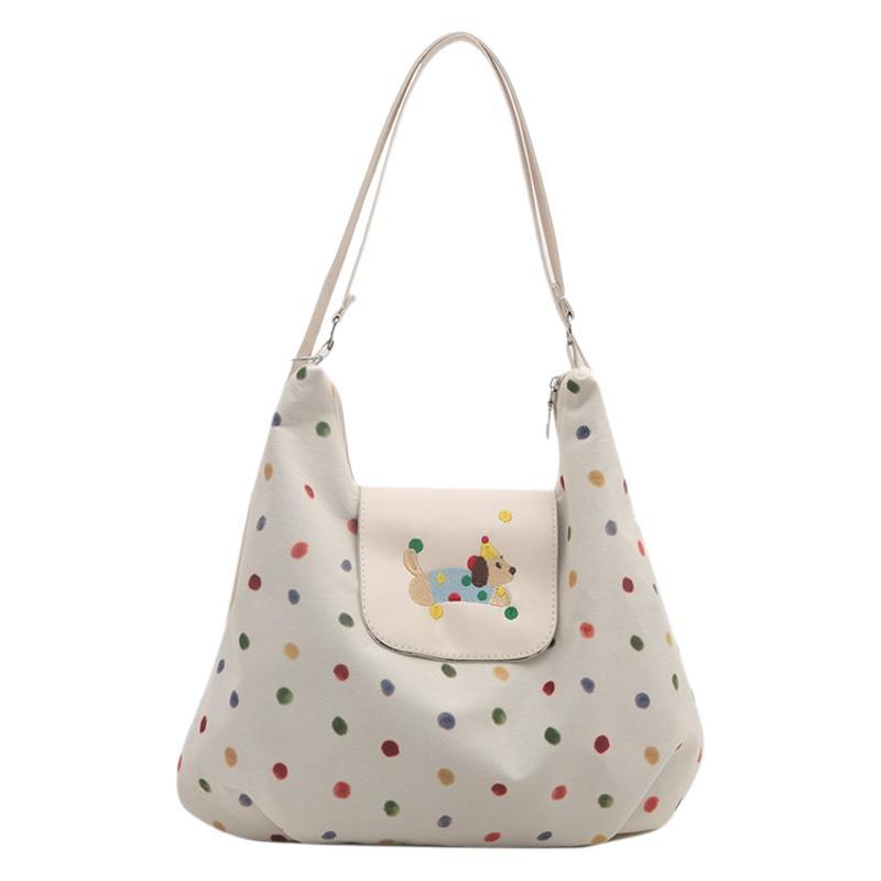 Women's Schoolbag Shoulder Bag Cute Polka Dot Embroidered Tote Bag Large Capacity Student Daily Casual Crossbody Shoulder Bag