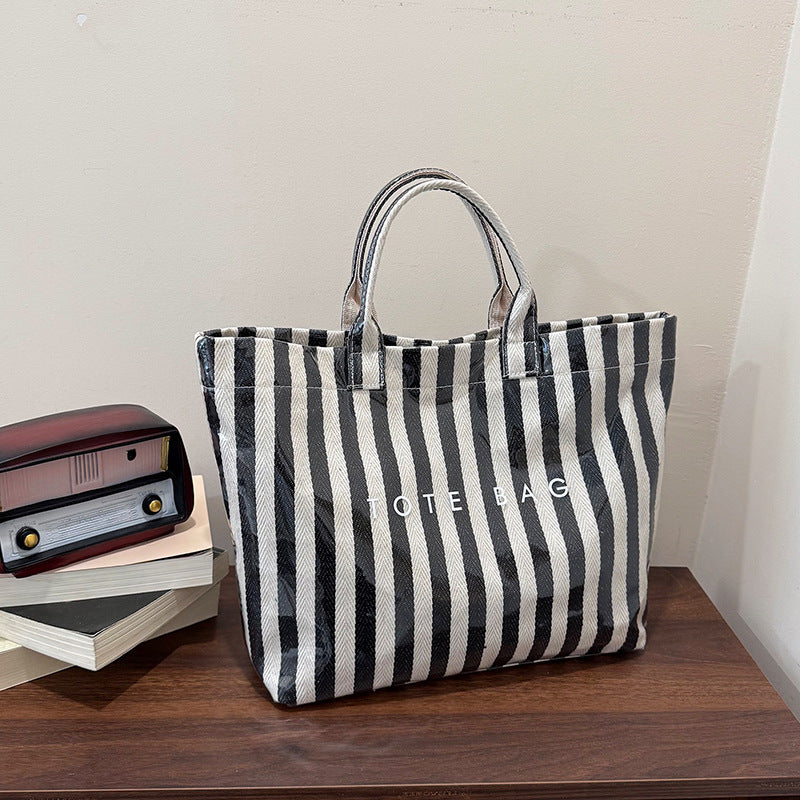 Popular Striped Hand-Carrying Tote Bag Female New Fashion Temperament Transparent Female Personality Large Capacity Trendy Bag