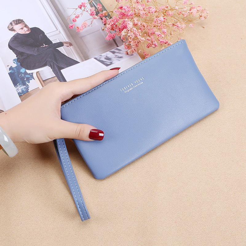 Korean Style Zipper Handbag Women's Large Capacity Everyday Fashion Wallet with Wrist Strap Litchi Pattern Design