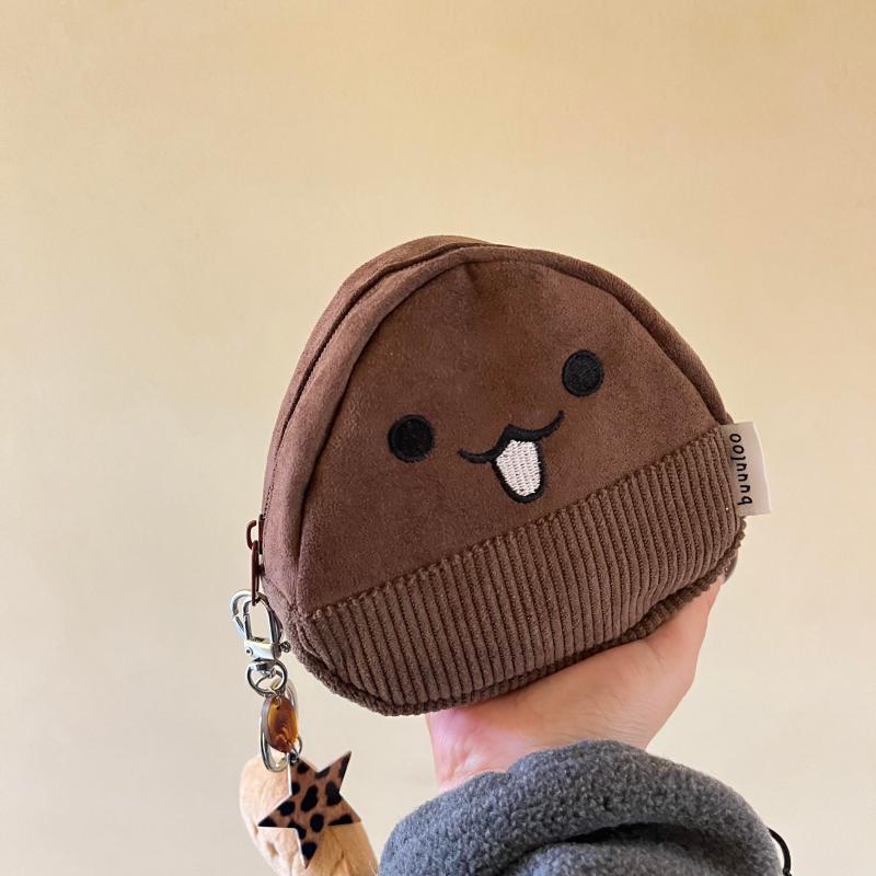 Cute Chestnut-Shaped Coin Purse with Star Charm, Soft Corduroy & Plush Lining, Perfect for Daily Use and School