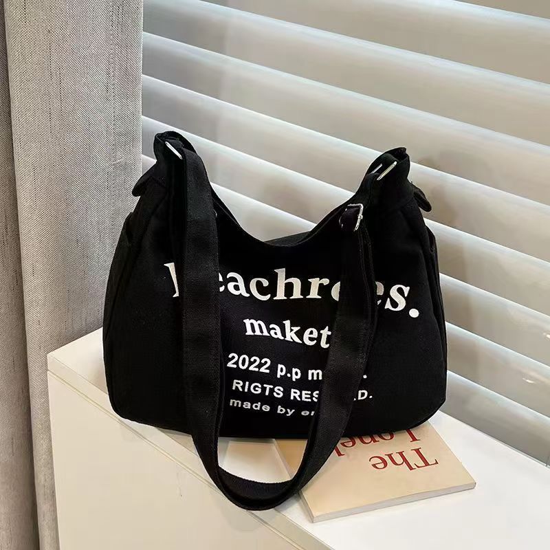 New Letter Canvas Tote Bag for Women, Casual Large Capacity Shoulder Bag with Fashion Print, Perfect for School and Daily Use