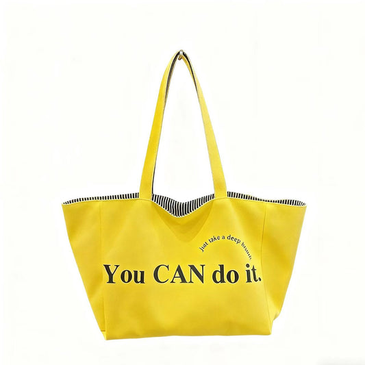 Large Capacity Tote Bag with Inspirational Lettering Print, Perfect for Casual Outings and Travel