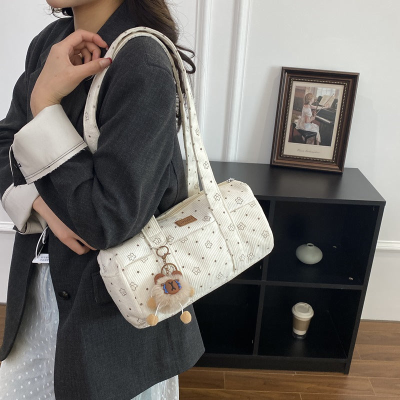 Women's Bag New Corduroy Korean Style Fresh Simple Fashion All-Match Commuter Cylinder Handbag