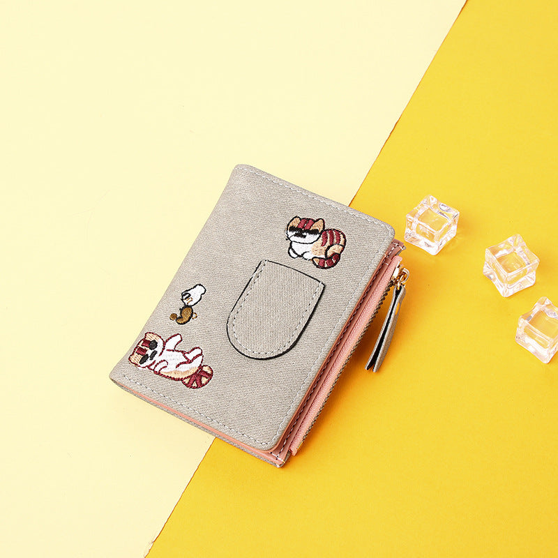 Cute Cartoon Kitten Wallet for Women Ultra-Thin Zipper Card Bag Strap Pocket Design Daily Fashion Matching Essential