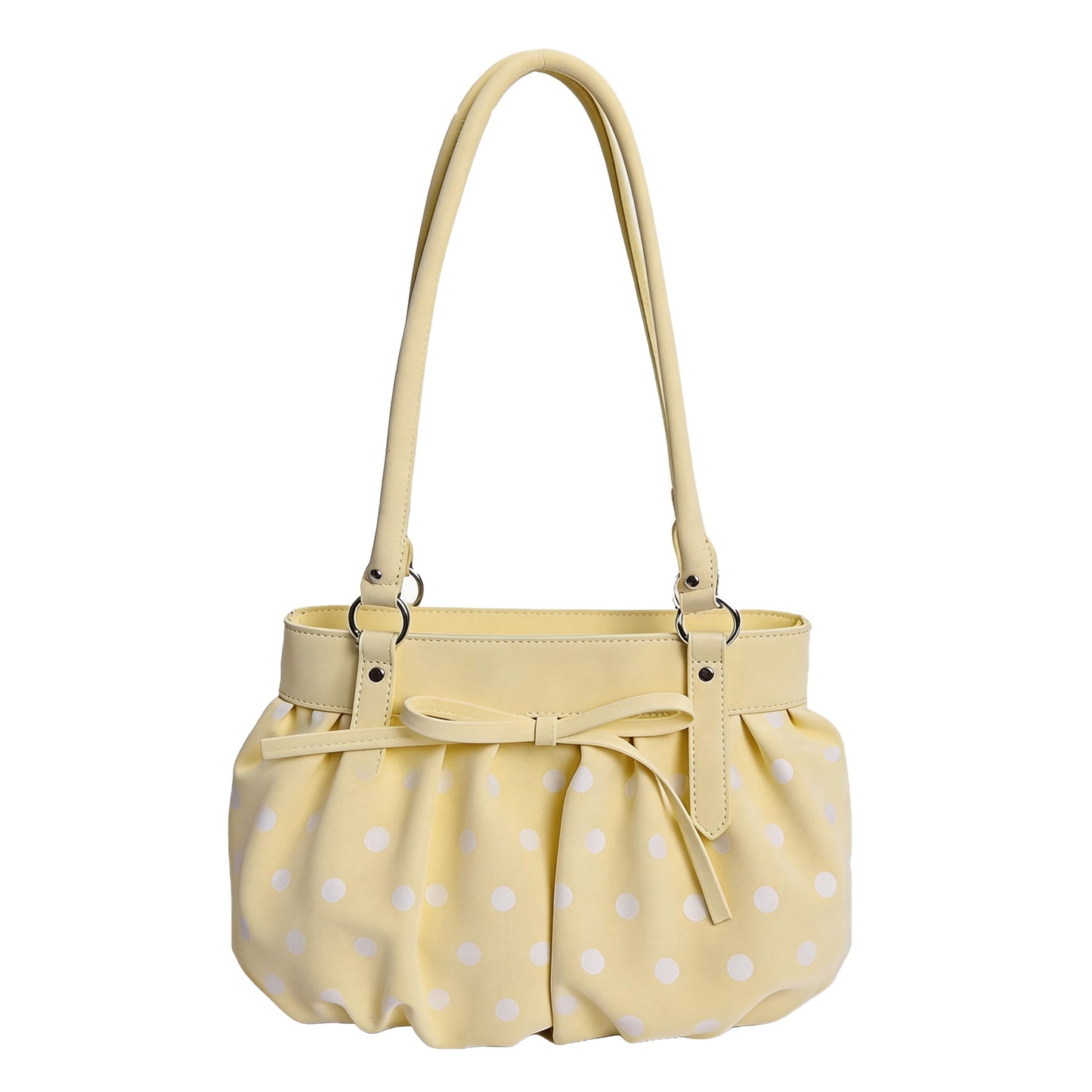 Korean Style Large Capacity Pleated Tote Bag with Polka Dot Print for Women, Casual Shoulder Bag for Daily Use