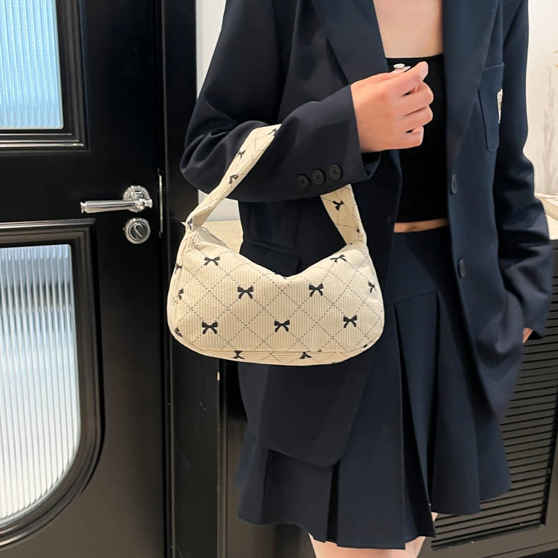 Corduroy Fashion Printed Shoulder Bag for Women 2025 New Autumn Crossbody Bag Simple Trendy Single Shoulder Bag