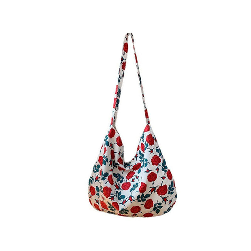 Women's Canvas Korean-Style Floral Cotton Bag Student Retro Shoulder Western Style Messenger Bag
