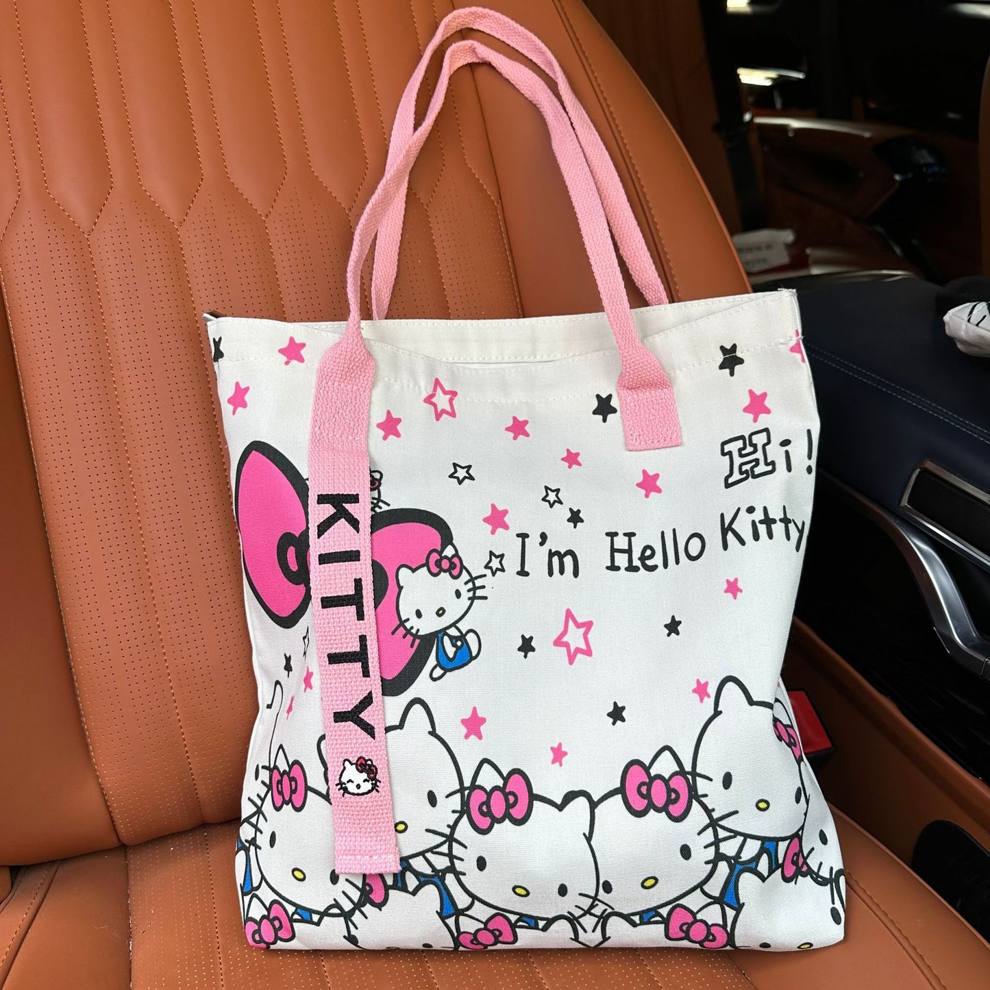 Hello Kitty 45th Anniversary Canvas Tote Bag - Cute Cartoon Design for Daily Commute and Summer Outings
