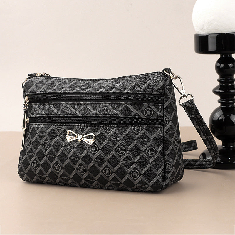New Wide Bottom Large Capacity Korean Style Printed Shoulder Messenger Bag for Middle-Aged Mothers Women's Mobile Coin Purse