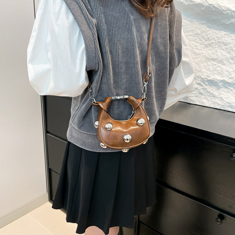 Simple Western Style Casual Cool Hot Girl Style Rivet New Trend Crossbody Portable Dumpling Small Square Women's Bag