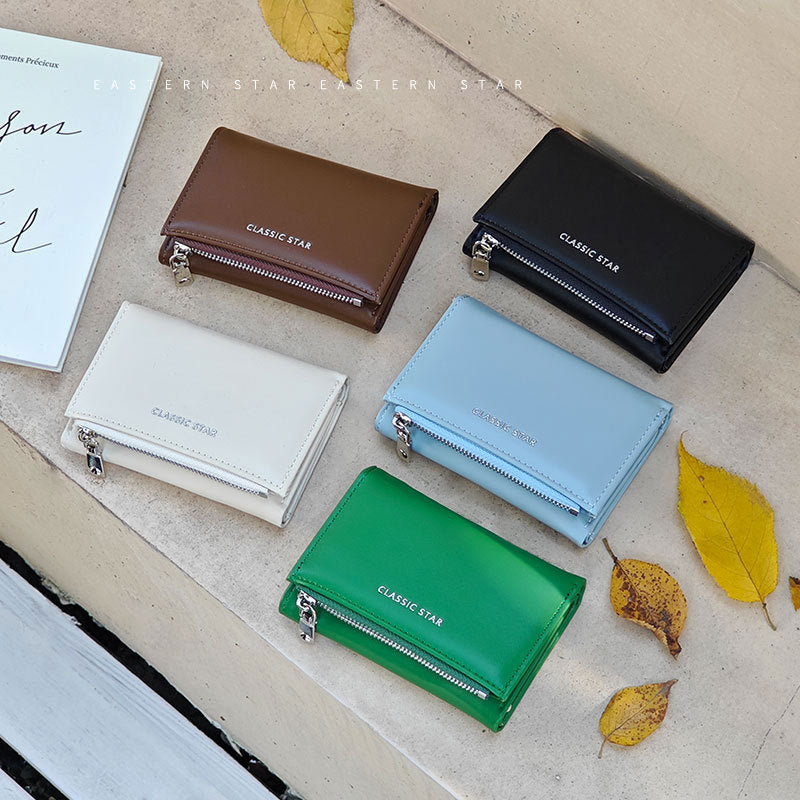 Fashionable Minimalist Zipper Trifold Wallet for Women with Large Capacity and Card Slots, Waterproof and Antibacterial PU Leather Design
