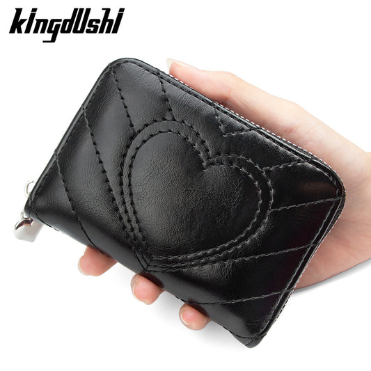 Stylish Heart Embroidery Zipper Card Holder with Multiple Slots and Large Capacity for Daily Use