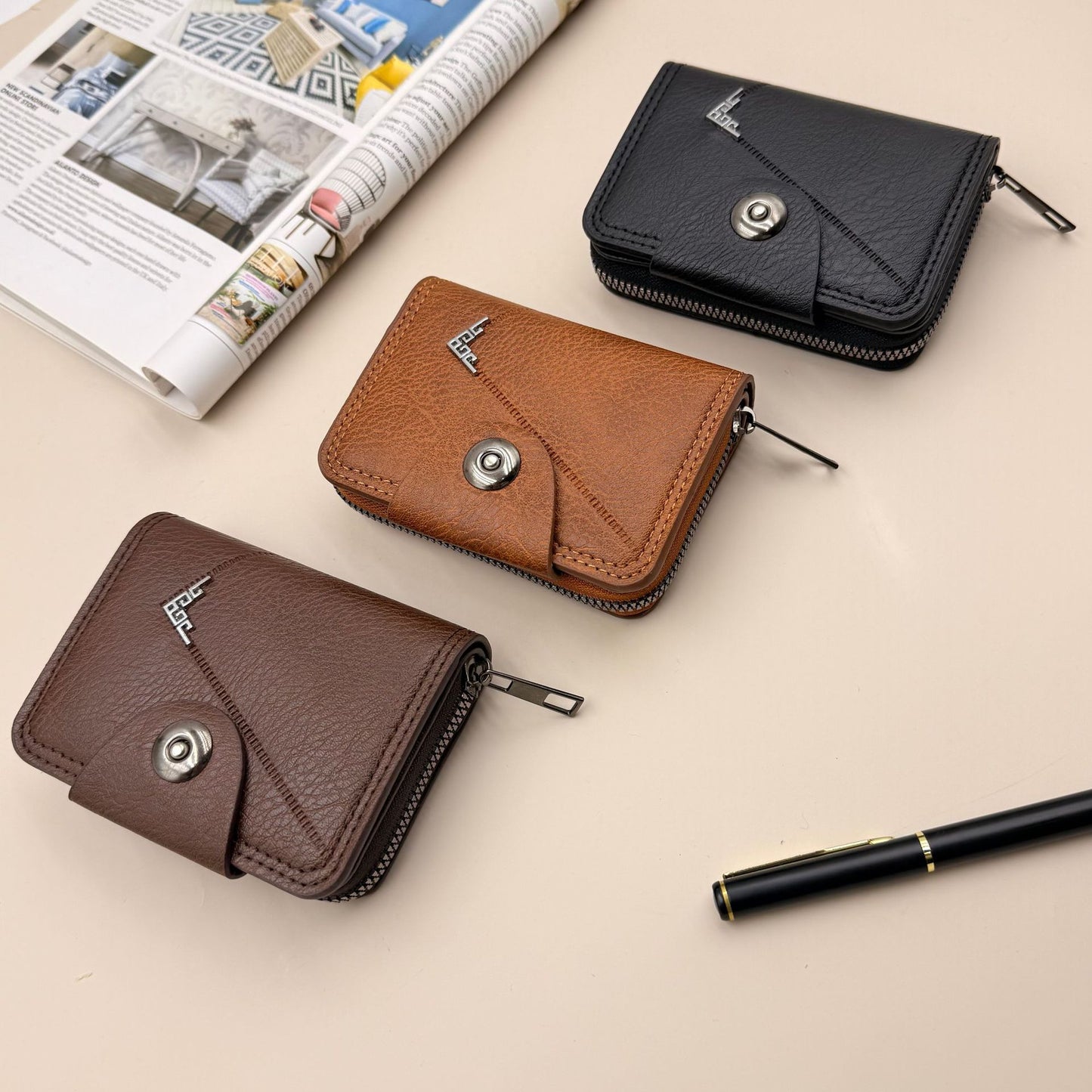 Men's Wallet Fashion PU Leather Card Holder with Button Large Capacity Card Storage Wallet