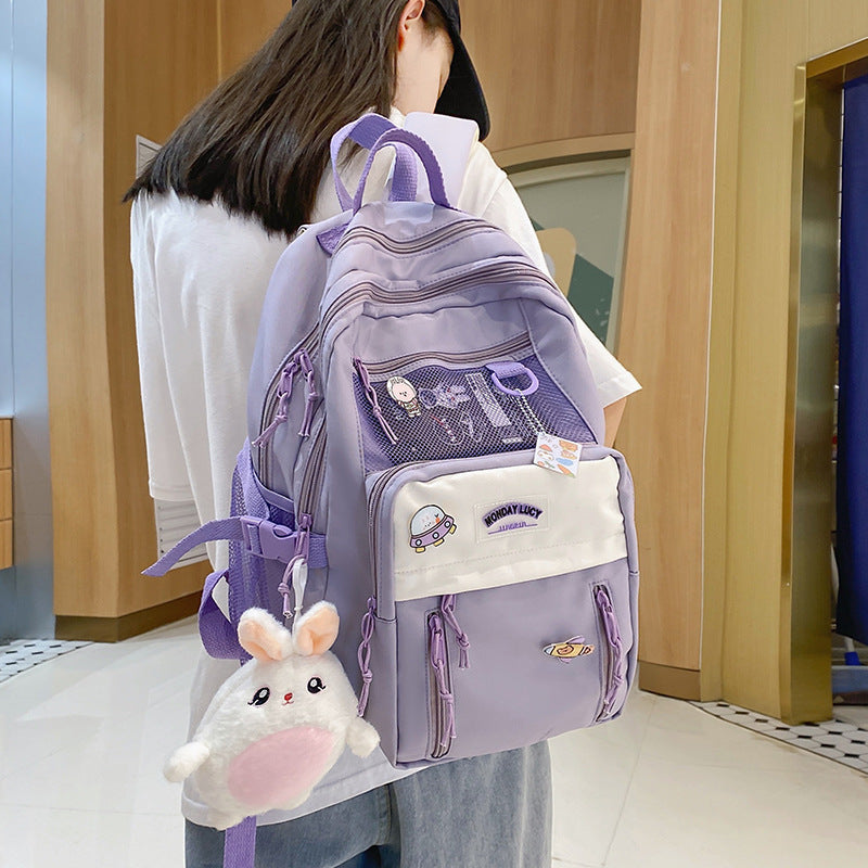 Cute Cartoon Teenage Girl Backpack Breathable Nylon Material Students Daily Travel Essential