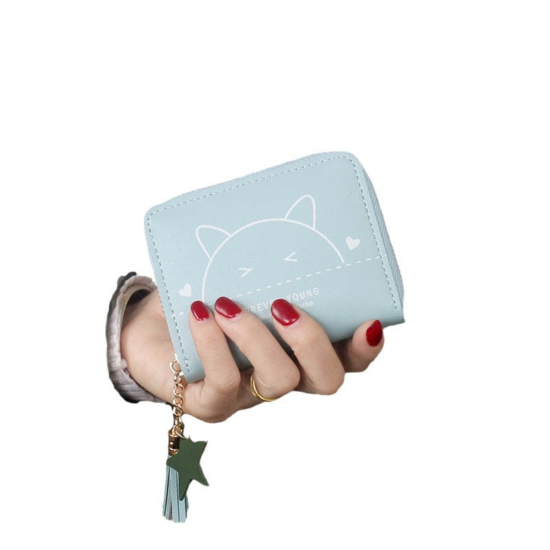Cute Cat Zipper Wallet with Tassel Charm for Women, Stylish Card Holder and Coin Purse with Sweet Animal Design