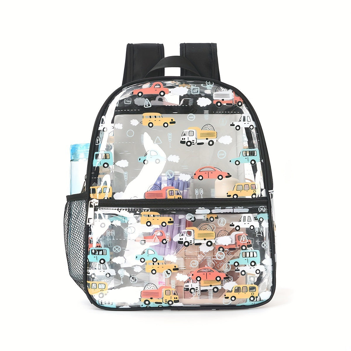 Cute Cartoon Printed Transparent Backpack for Kids, Waterproof PVC School Bag with Dual Compartment and Unicorn Design