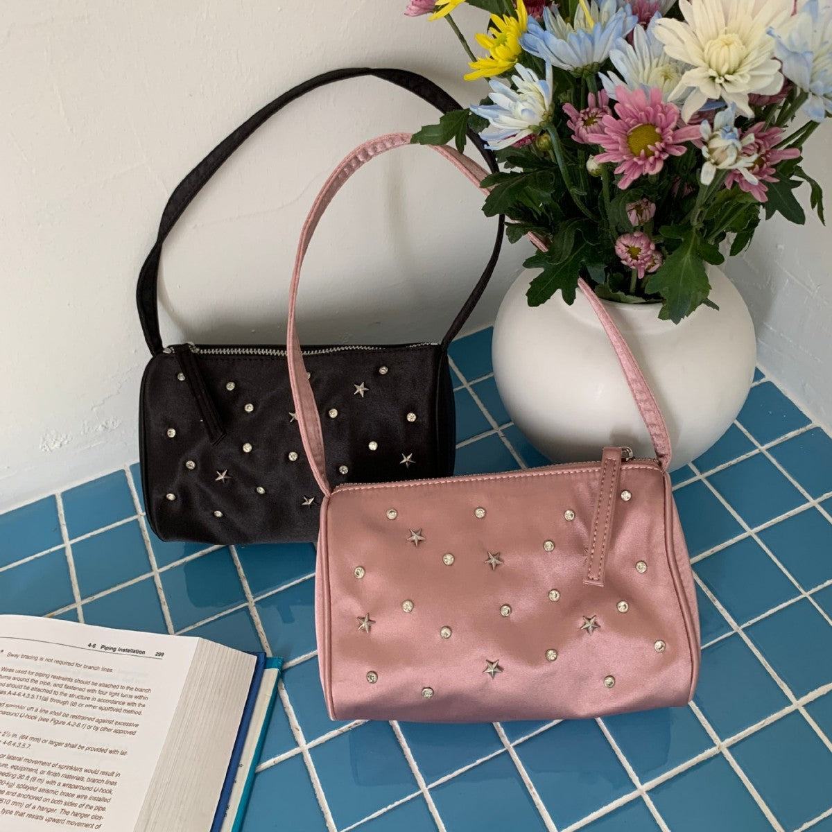 Elegant Satin Crossbody Bag with Star Rhinestone Details for Daily Stylish Look