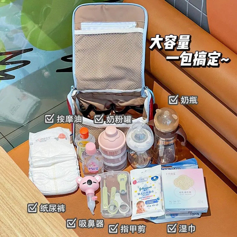 Cartoon Funny Kitten Design Portable Foldable Storage Bag Multi-Partition Large Capacity Mummy Handbag