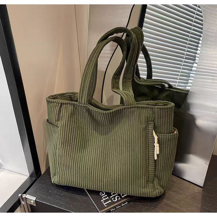2024 Autumn New Corduroy Tote Bag for Women, Large Capacity Casual Shoulder Bag with Zipper Closure and Inner Pockets, Street Style Fashion